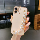 Plating Pearl Bracelet Chain Soft Case For iPhone