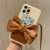 Necklace Crossbody Lanyard Leather 3D Bow Card Soft Case for iphone