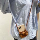 Necklace Crossbody Lanyard Leather 3D Bow Card Soft Case for iphone