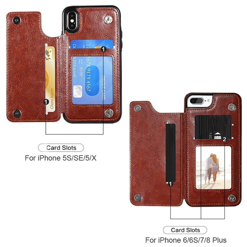 Retro PU Flip Leather Case For iPhone