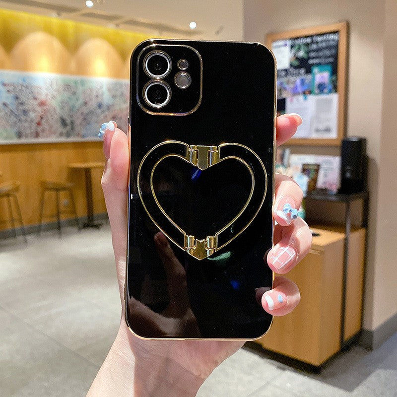 Metal Cute Heart Holder Gold Plating Case For iphone