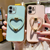 Metal Cute Heart Holder Gold Plating Case For iphone