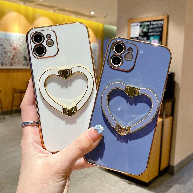 Metal Cute Heart Holder Gold Plating Case For iphone