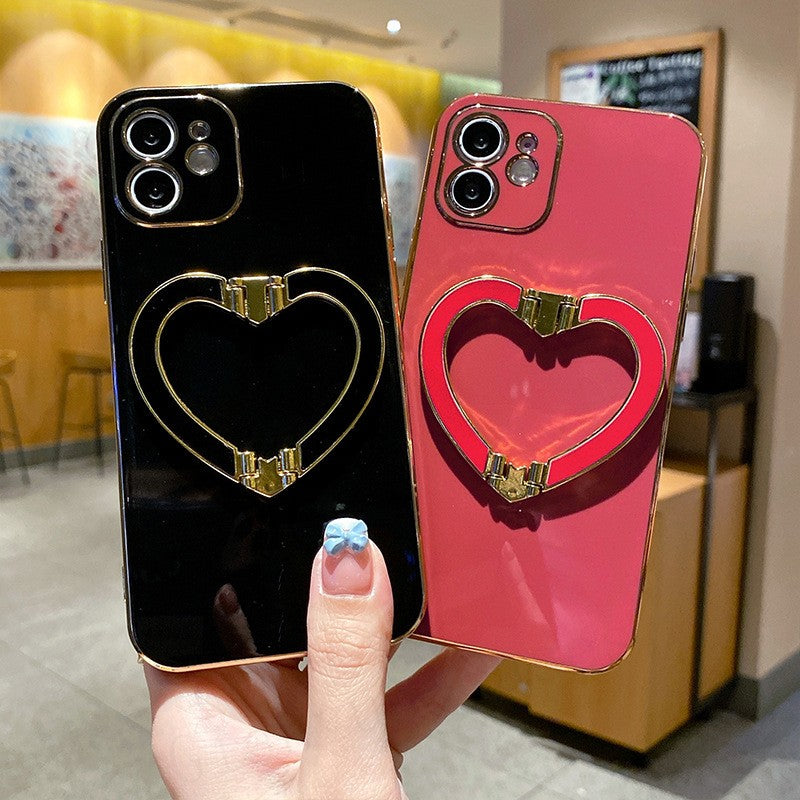 Metal Cute Heart Holder Gold Plating Case For iphone