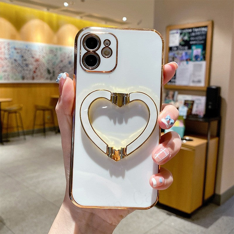 Metal Cute Heart Holder Gold Plating Case For iphone