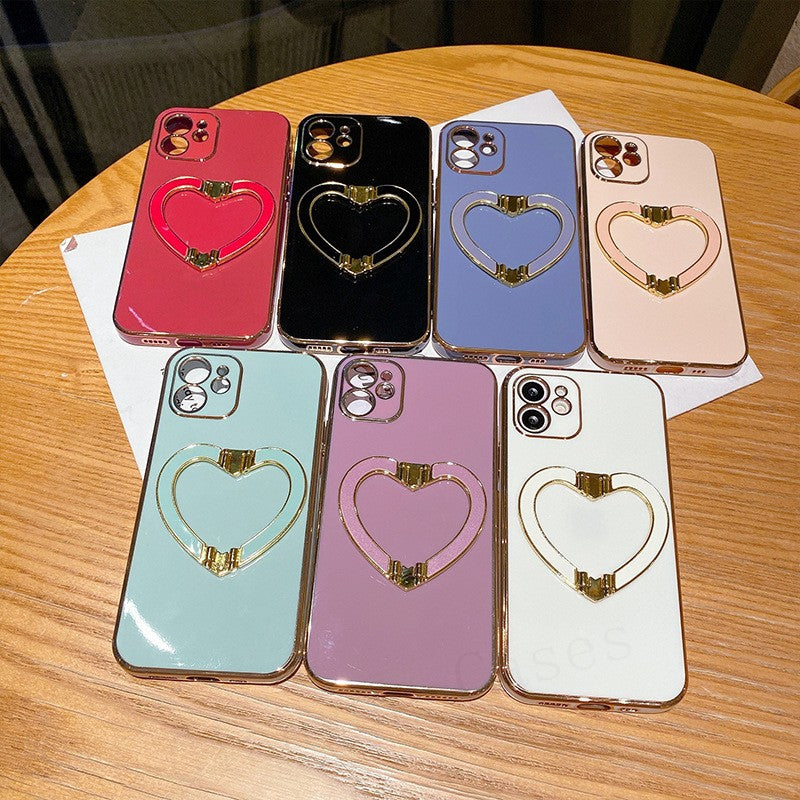 Metal Cute Heart Holder Gold Plating Case For iphone