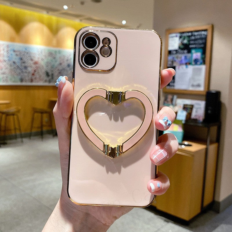 Metal Cute Heart Holder Gold Plating Case For iphone