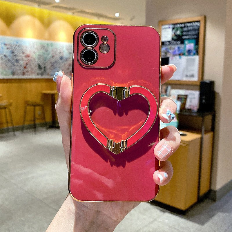 Metal Cute Heart Holder Gold Plating Case For iphone