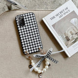 Luxury Houndstooth Leather Pearl Bracelet Chain Case For Samsung